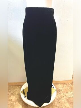 Zandra Rhodes Vtg Crushed Velvet Maxi Skirt Black Silk Blend Boho Goth Sz 10